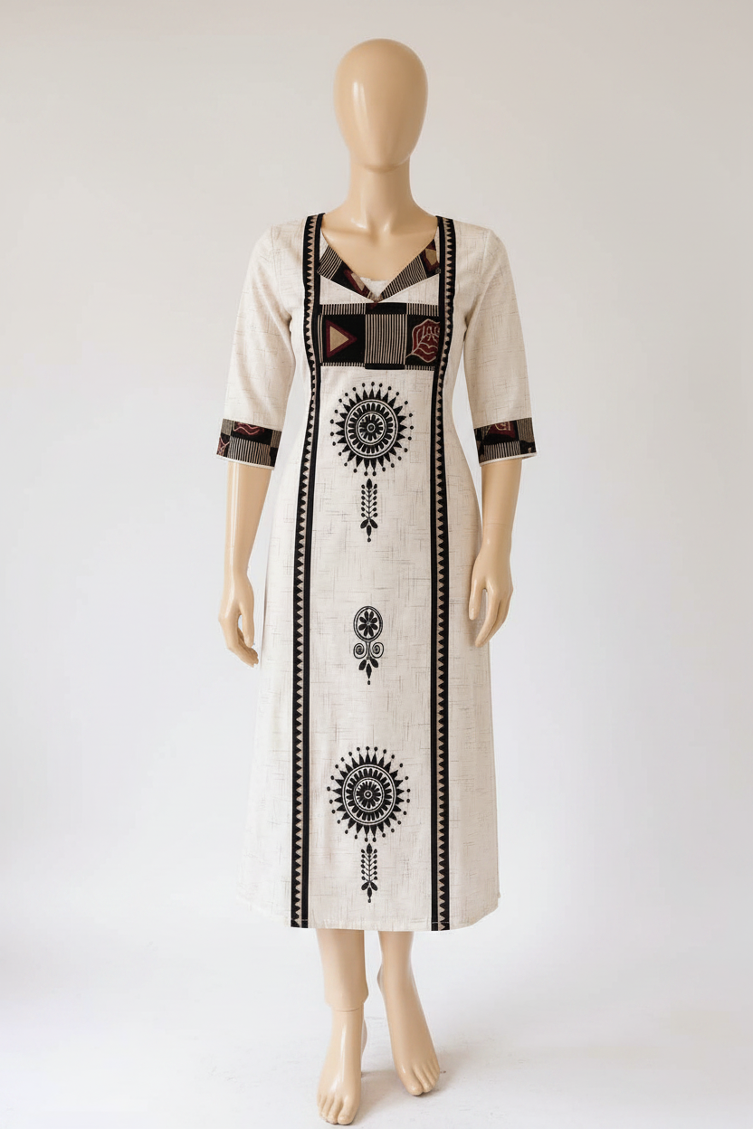 White tribal block-print kurta studio product photo