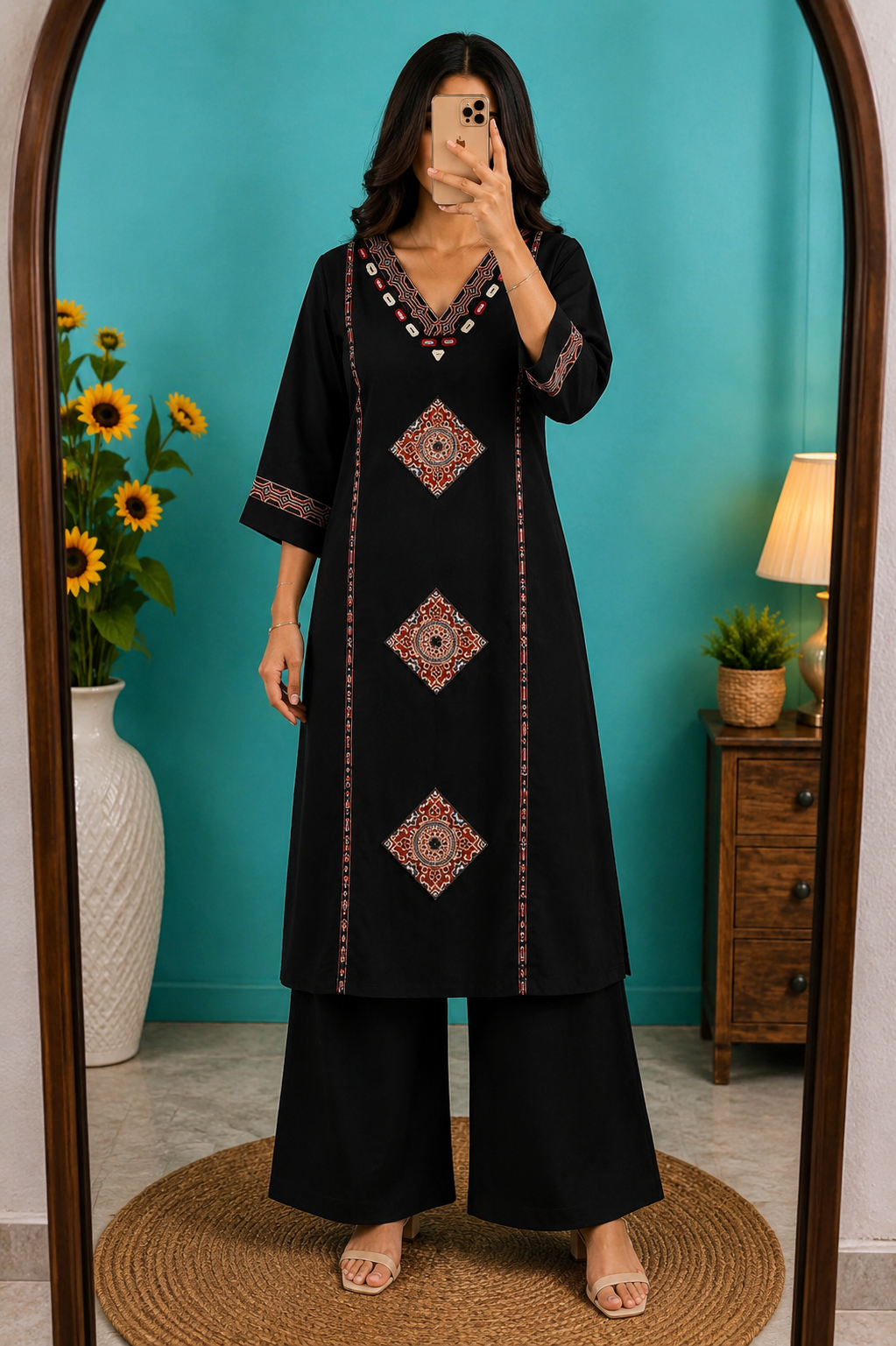 Mirror Modal Kurti with Gujarati Mirror Work