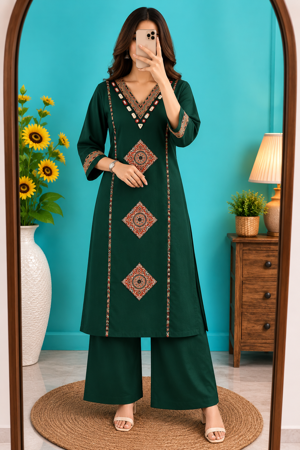 Mirror Modal Kurti with Gujarati Mirror Work