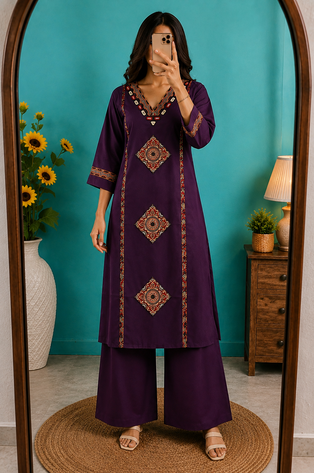 Mirror Modal Kurti with Gujarati Mirror Work