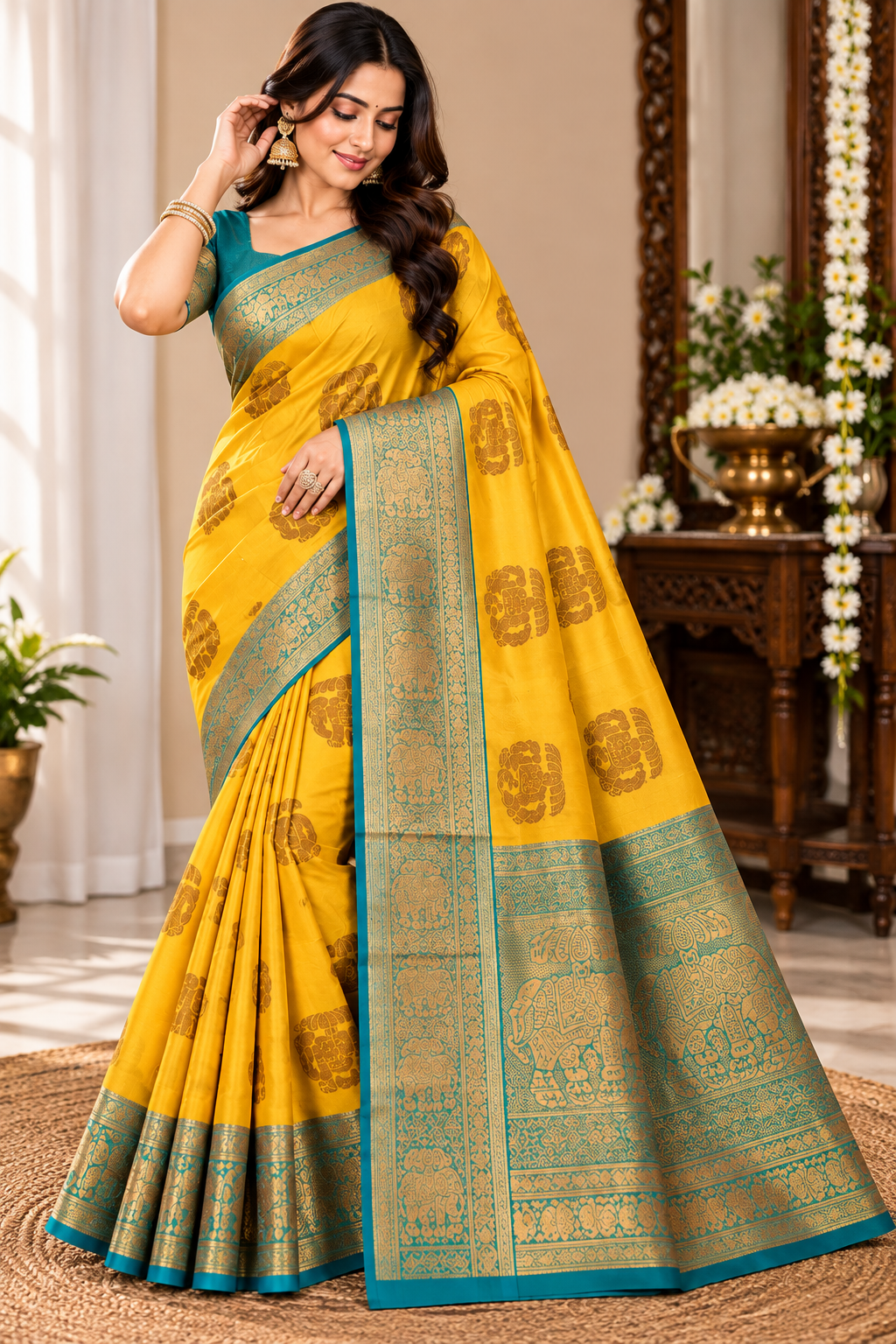 Elephant motif banarasi silk saree