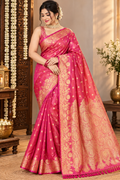Women’s Pink & Golden Silk Saree 😍