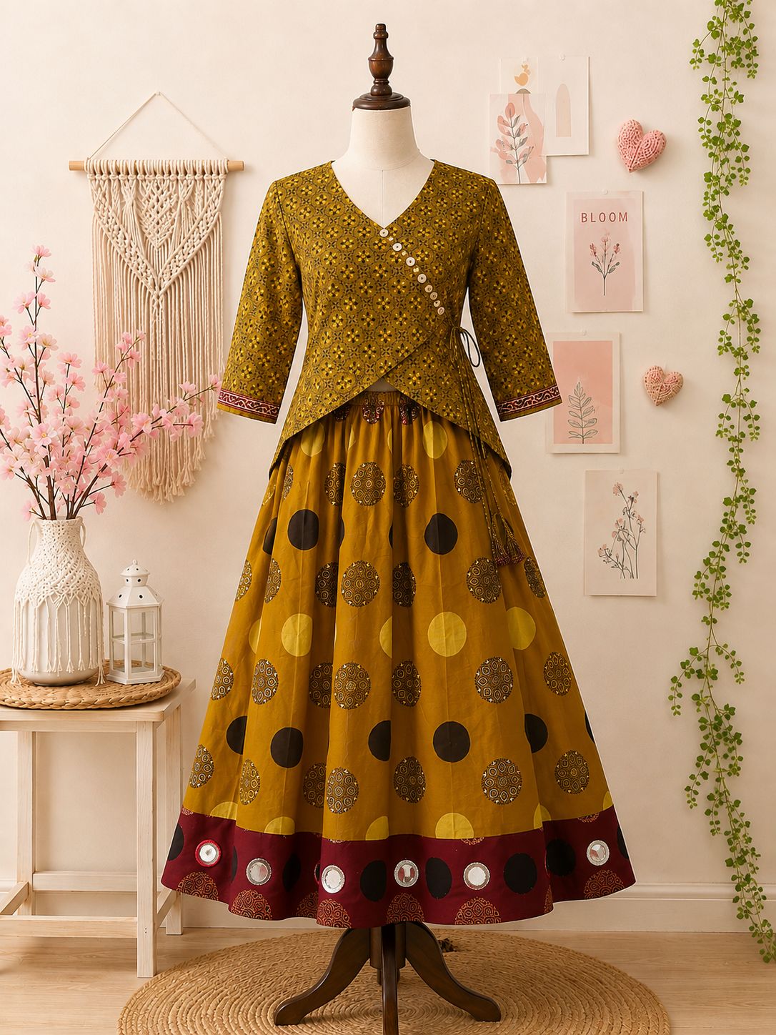 Pinteresty Cotton Skirt With Mirror Work
