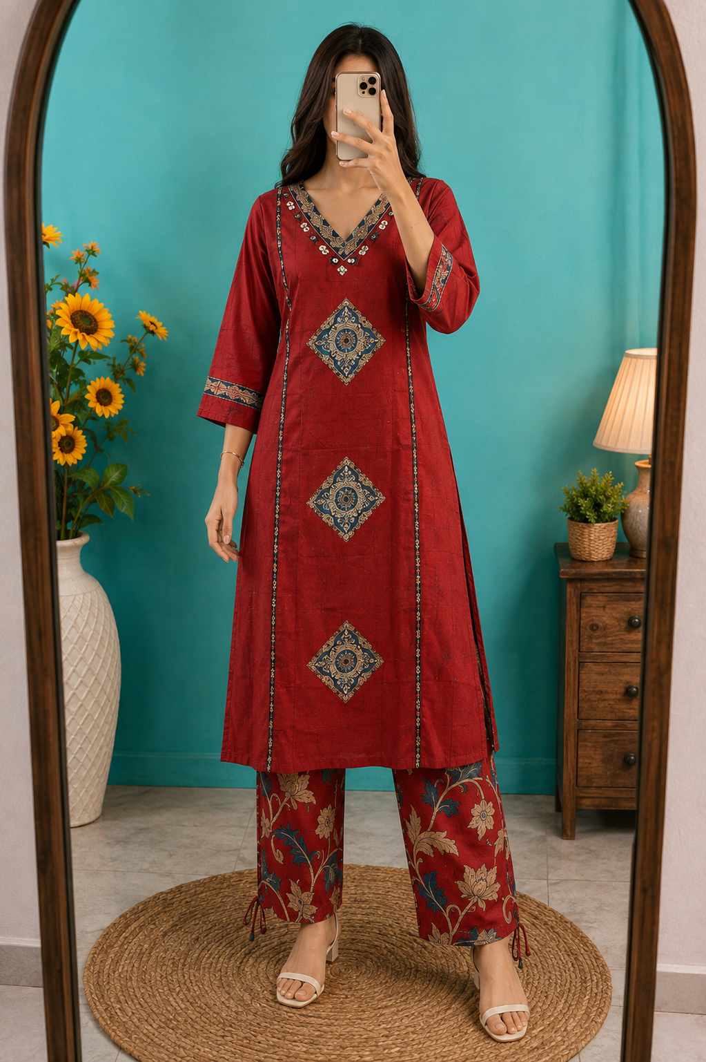 Mirror Modal Kurti with Gujarati Mirror Work