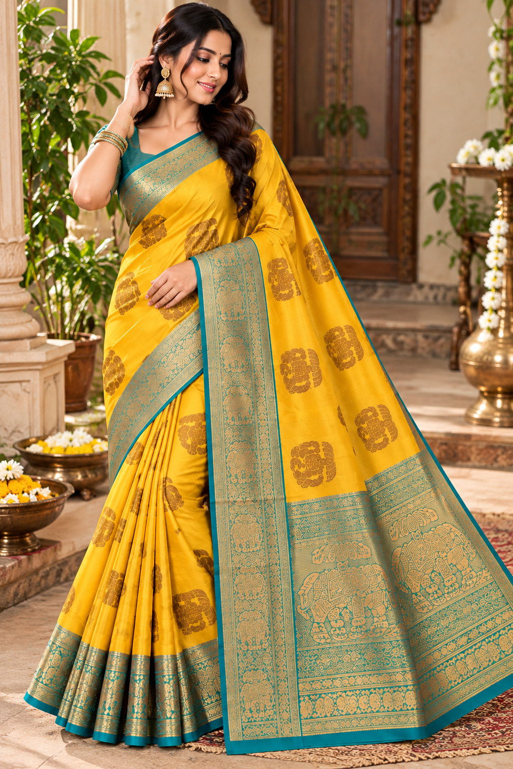 Elephant motif banarasi silk saree