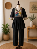 Black Floral Yoke Co-ord Set