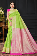 Lime green and pink banarasi silk saree ✅🩷